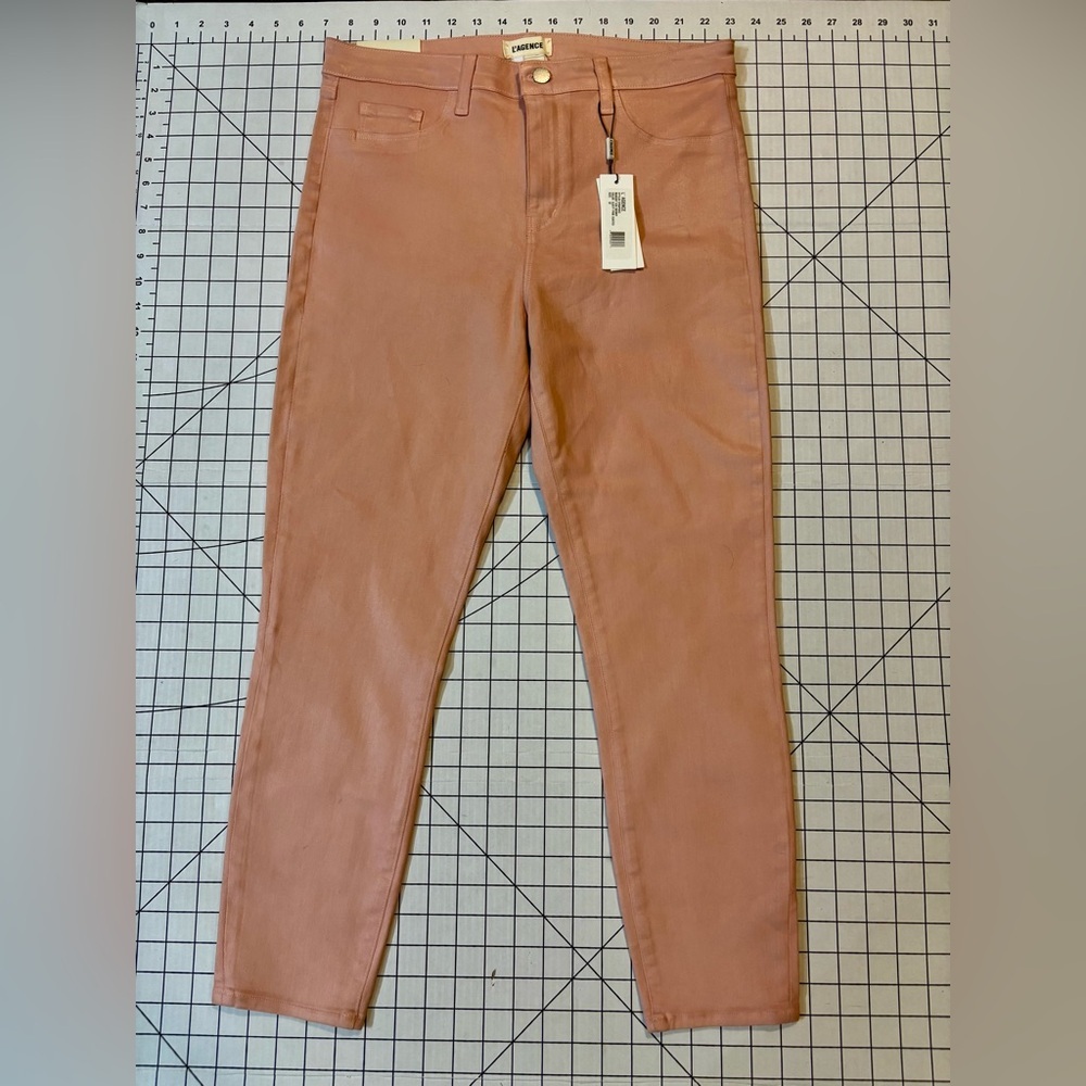 NWT L’Agence Women’s Size 32 Dusty Pink Coated Margot High Rise Skinny Jeans
